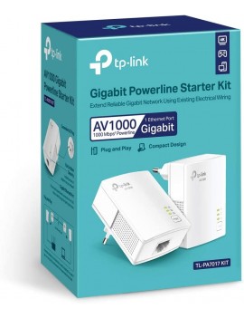 TP-Link TL-PA7017 Kit Powerline, AV1000 Mbps su Powerline, 1 Porta Gigabit, Plug and Play, Consumo massimo 2.7W, Bianco
